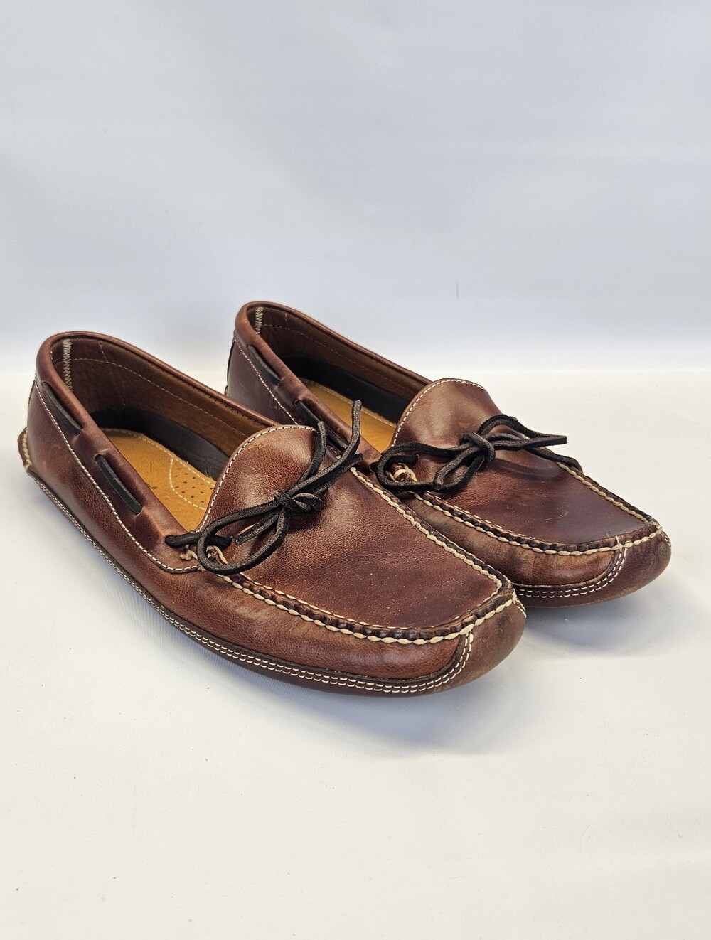 LL Bean Vintage Brown Leather Double Sole Moccasin Slipper House Shoes Mens 10 D